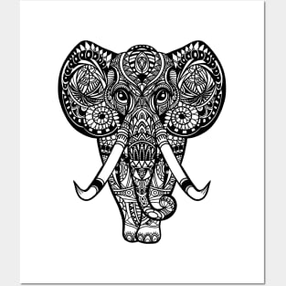 Vintage graphic vector Indian lotus ethnic elephant. African tribal ornament. Posters and Art